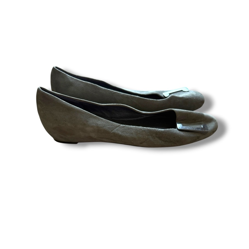 VANELi Ballet Flats Womens 9N Gray Suede Almond Toe Metal Accent Low Wedge